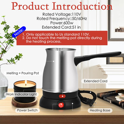 Candle Wax Melter, Stainless Steel Electric Wax Melter for Candle Making, Candle Making Kit with Hot Plate, Double Spouts Wax Melting Pot with 51IN Cord, Candle Making Supplies