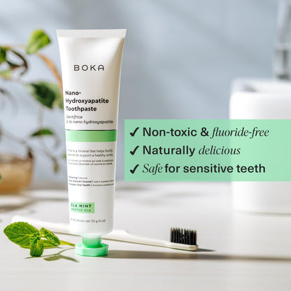 Boka Fluoride Free Toothpaste Nano Hydroxyapatite, Stocking Stuffers Remineralizing, Whitening - Dentist Recommended for Adult, Kids Oral Care Ela Mint Flavor, 4 Fl Oz 1Pk US Manufactured