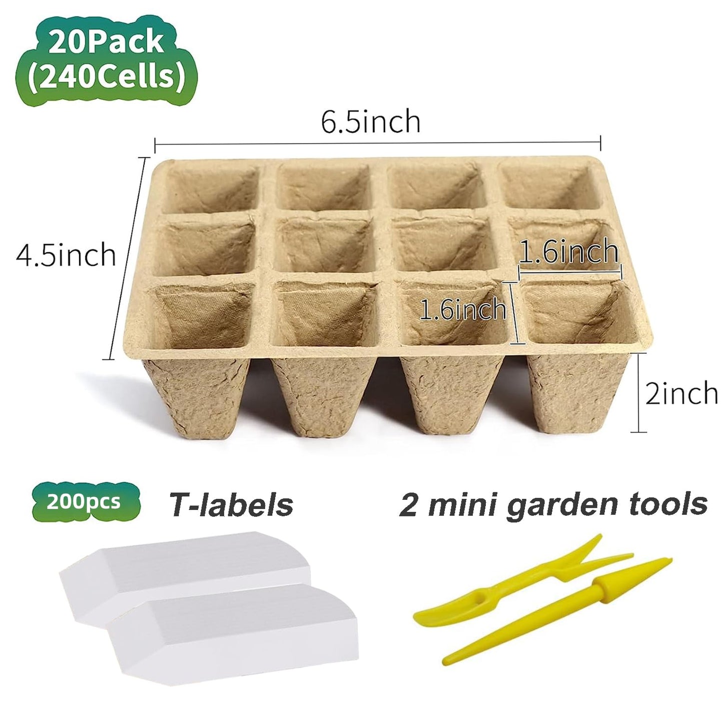 120 Cells Seed Starter Tray, 10 Packs Biodegradable Peat Pots for Seedlings, Organic Germination Plant Starter Kit with 100 Labels and 2 Transplant Tools