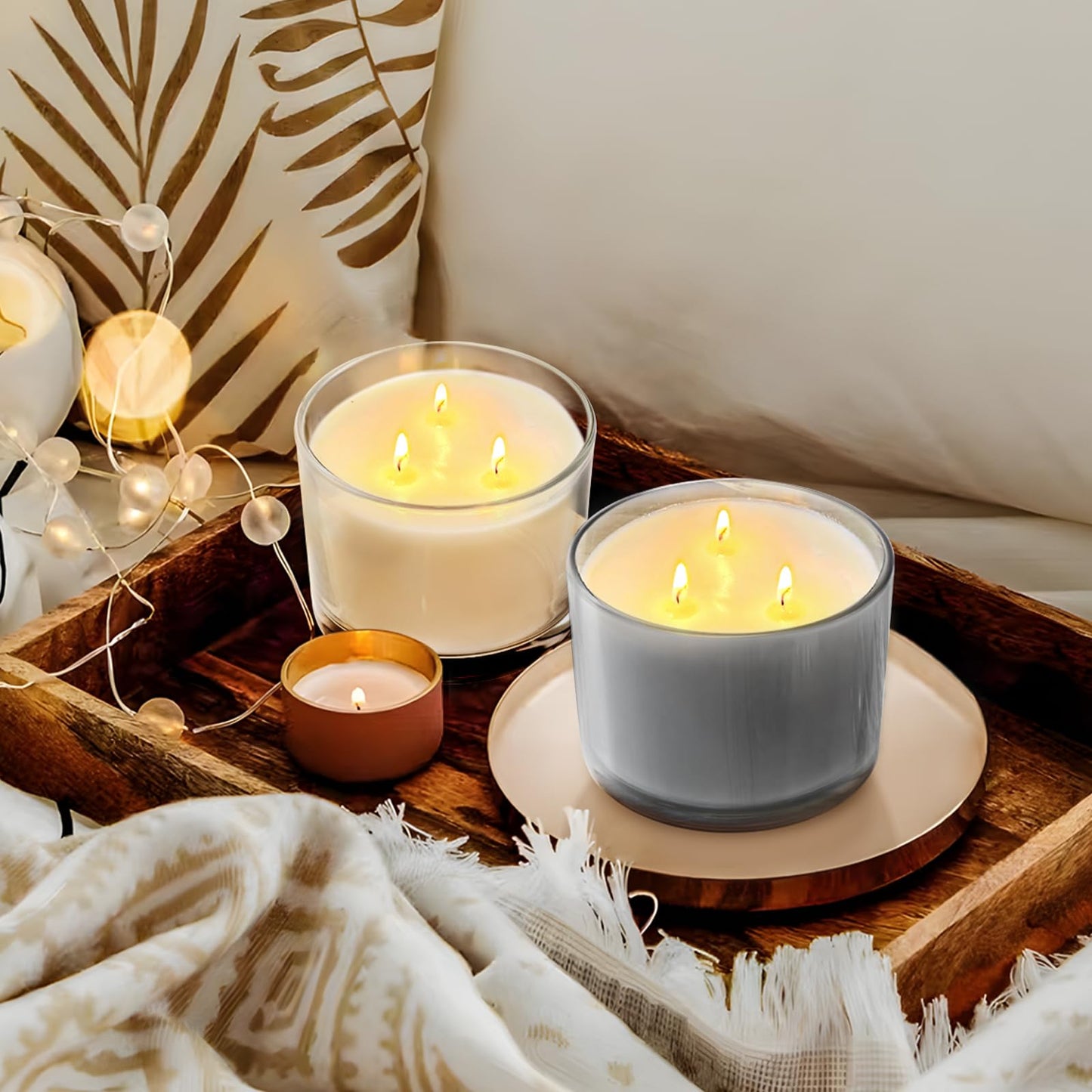 SHOWIN 18 OZ Thick Candle Jars for Making Candles 6 Pcs, Empty Jars with Wood Lids for Candle Making, Sample Container,Frosted White
