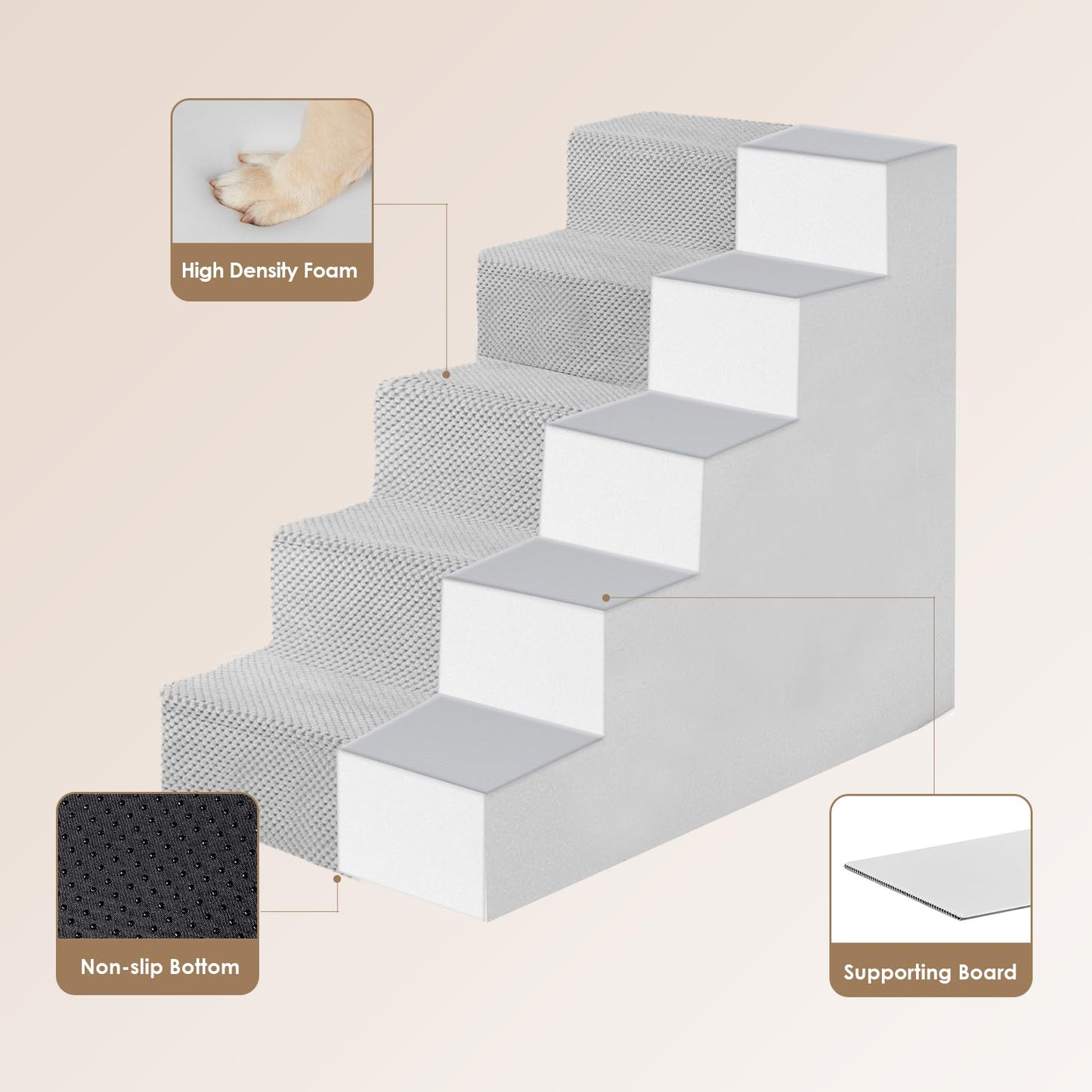 EHEYCIGA Dog Stairs for Bed 18”H, 4-Step Dog Steps for High Bed, Pet Steps for Small Dogs and Cats, Non-Slip Balanced Pet Ramp Indoor, Grey