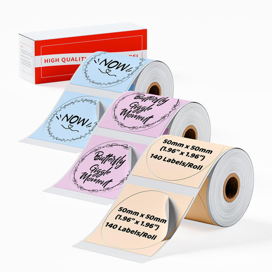 M110 Labels, M110 Thermal Labels for M110 M220 M221 Labels Maker - Pink & Blue & Khaki,1.96“, Thermal Labels Compatible with Phomemo M110 M220 M221 M150 M250 M260 Label Printer -140pcs, 3Rolls, Round