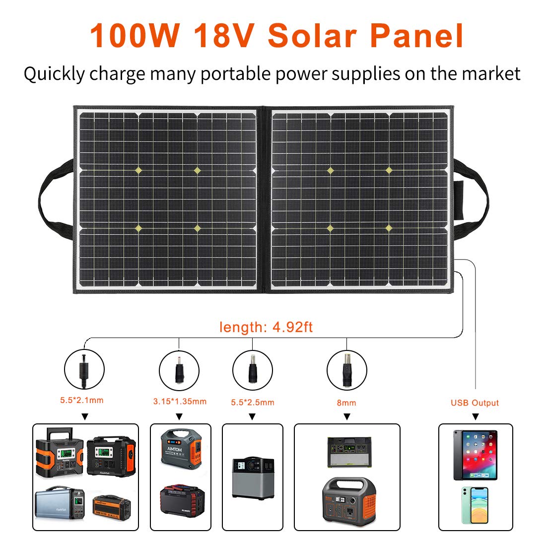 Foldable Solar Panel, FF FLASHFISH 18V/60W Portable Solar Charger Charge for Portable Power Station, Phone, Laptop, with DC Output, 45W USB-C, QC3.0 Port When Camping Fishing Van RV Road Trip