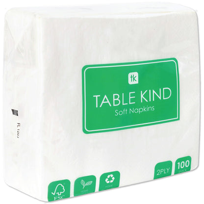 Table Kind - Paquete de 100 servilletas blancas suaves, servilletas de calidad para fiestas, catering y uso diario, ecológicas, desechables, compostables para el hogar, sostenibles y reciclables,