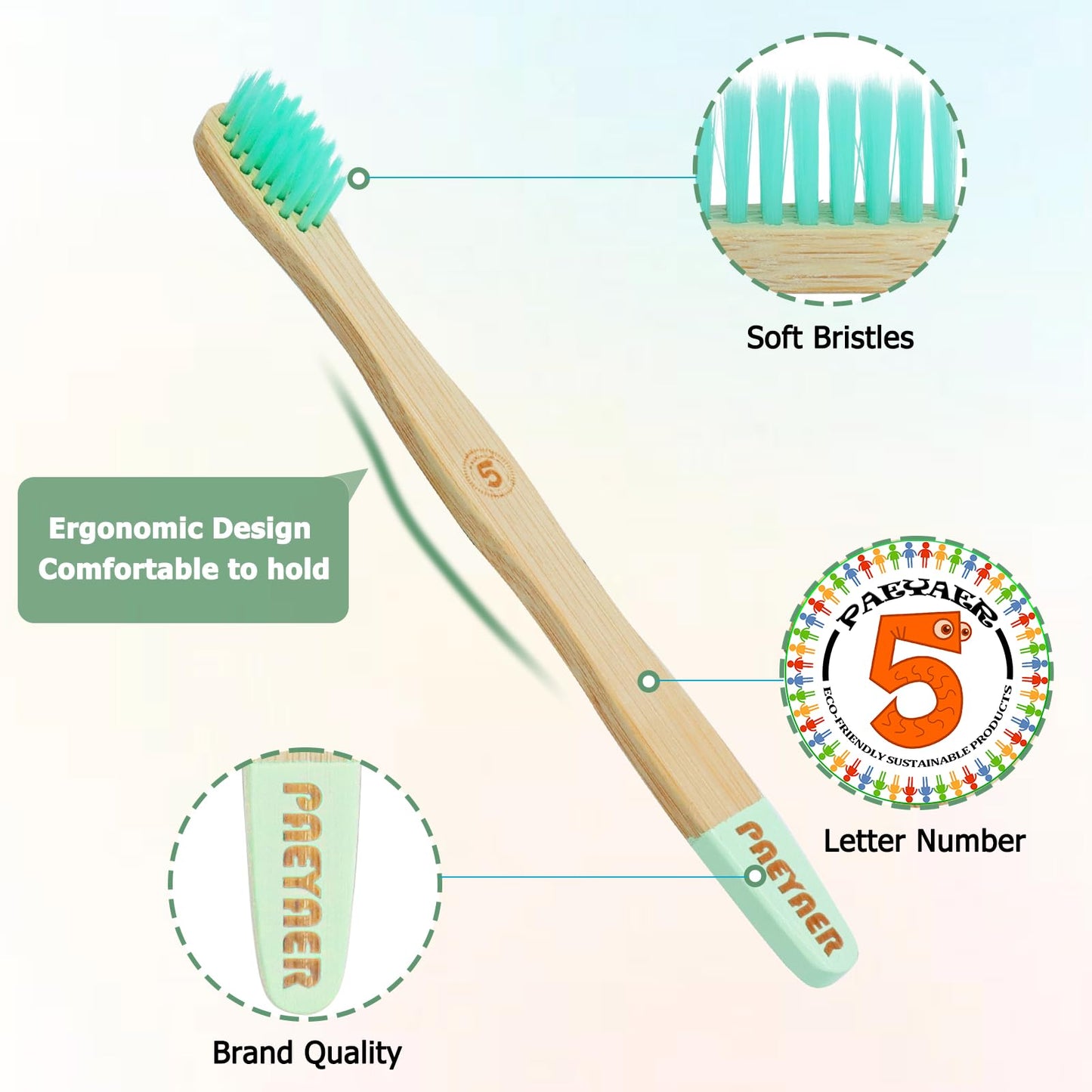 New Kids Bamboo Toothbrushes - 6 Pack, Organic Soft Bristle Toothbrush for Kids, Biodegradable Children's Toothbrushes (Toddler Toothbrush Ages 3-12, Multicolor)