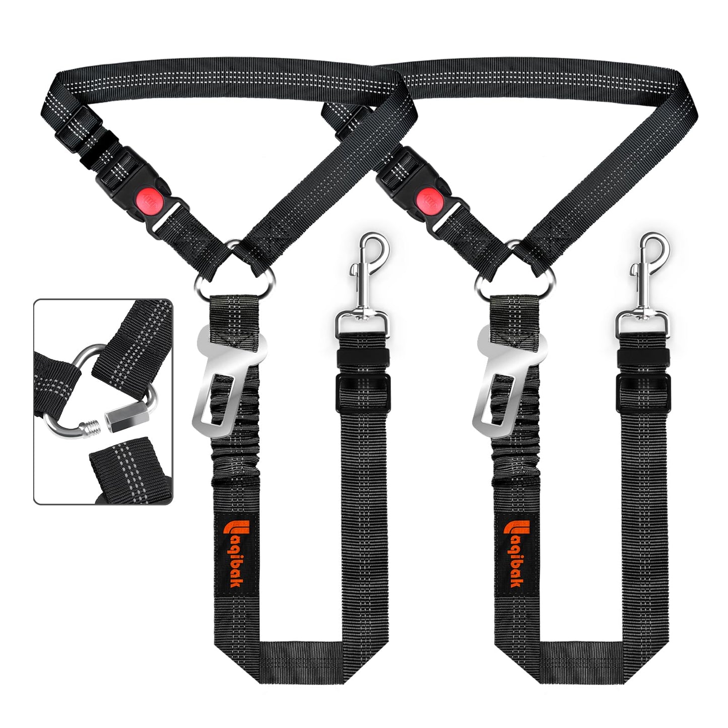 Removable Dog Seat Belt Harness for Car, 3 in 1 Pet Dog Car Seatbelt Leash, Retractable Restraint Secures to Vehicle Headrest & Adjustable Reflective Bungee Dog Seatbelt Tether, Blue and Black