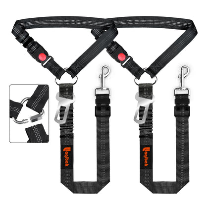Removable Dog Seat Belt Harness for Car, 3 in 1 Pet Dog Car Seatbelt Leash, Retractable Restraint Secures to Vehicle Headrest & Adjustable Reflective Bungee Dog Seatbelt Tether, Blue and Black