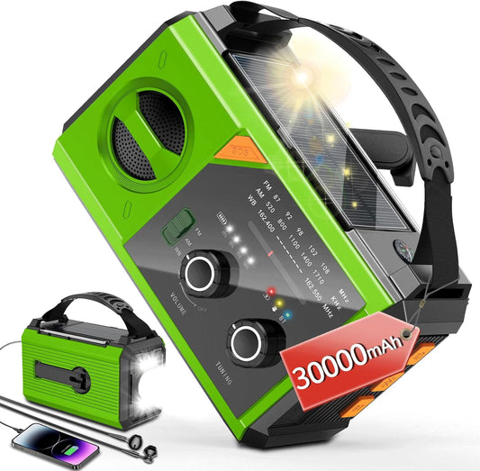 20000mAh Hand Crank Emergency Radio,AM/FM NOAA Weather Radio with 74000mWh Power Bank Cell Phone Charger,Solar Radio with LED Flashlight,USB Charged,Compass,SOS Alarm Camping & Survival(Grass Green)