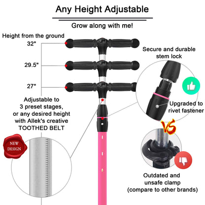 Allek Kick Scooter B03 for Kids (3-12 Years) — Style, Fun, and Safety on 3 Wheels with LED Lights, Adjustable Handlebar, and Reinforced Deck (Black)