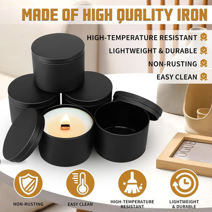 YJHSS 48-Pack White Candle Tins, 24pcs 8oz + 24pcs 4oz Candle tins with Metal Wood-Grain Printing Lids, Empty Candle Jars for Making Candles, Bulk Candle Containers Candle Making Jars for Christmas