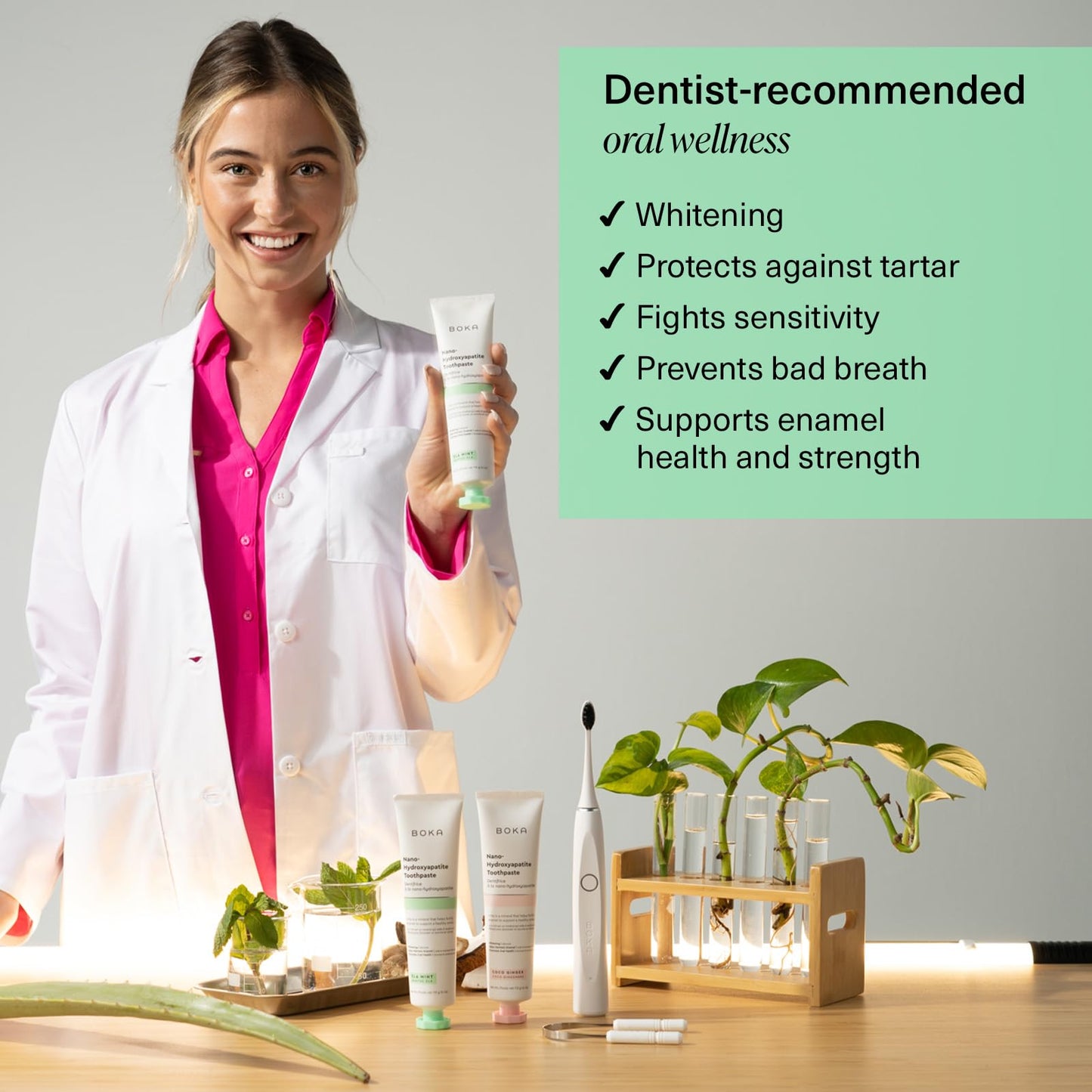 Boka Fluoride Free Toothpaste Nano Hydroxyapatite, Stocking Stuffers Remineralizing, Whitening - Dentist Recommended for Adult, Kids Oral Care Ela Mint Flavor, 4 Fl Oz 1Pk US Manufactured