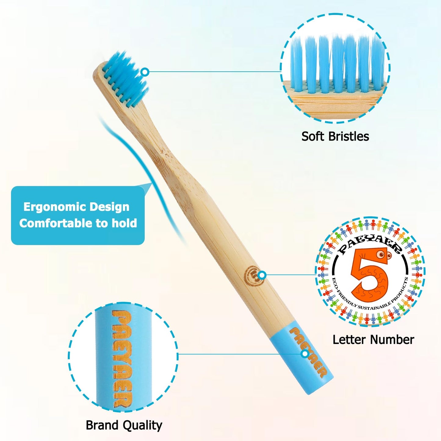 New Kids Bamboo Toothbrushes - 6 Pack, Organic Soft Bristle Toothbrush for Kids, Biodegradable Children's Toothbrushes (Toddler Toothbrush Ages 3-12, Multicolor)