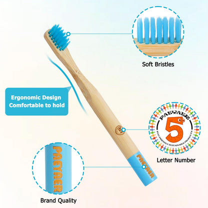New Kids Bamboo Toothbrushes - 6 Pack, Organic Soft Bristle Toothbrush for Kids, Biodegradable Children's Toothbrushes (Toddler Toothbrush Ages 3-12, Multicolor)