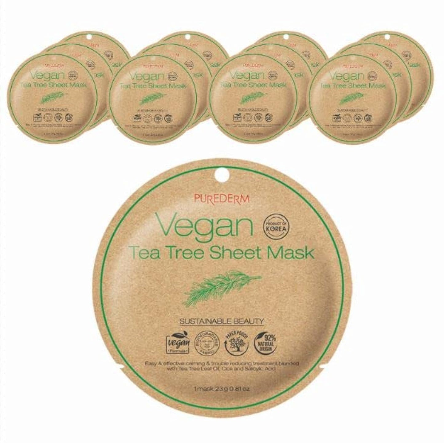 Purederm Vegan Aloe Sheet Masks (12 Packs) – Facial Sheet Mask for Soothing & Hydrating Treatment
