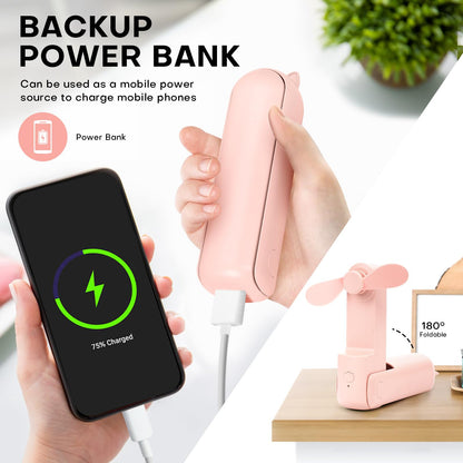 OHLGT Mini Ventilador Portátil: Silencioso, Recargable y Power Bank (9-15h)