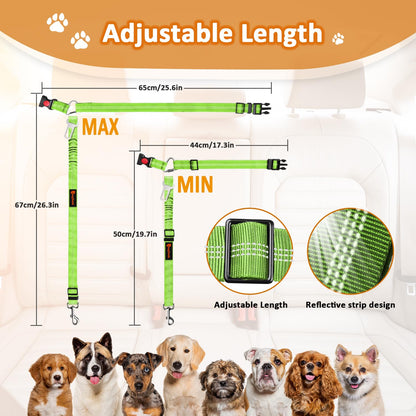 Removable Dog Seat Belt Harness for Car, 3 in 1 Pet Dog Car Seatbelt Leash, Retractable Restraint Secures to Vehicle Headrest & Adjustable Reflective Bungee Dog Seatbelt Tether, Blue and Black