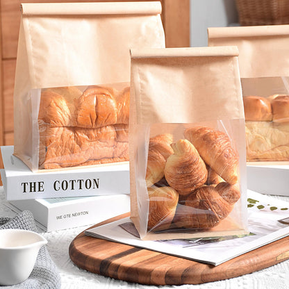 Ocmoiy 50Pcs Large Bread Bags for Homemade Bread, Resealable Sourdough Bread Bags, Clear Front Tin Tie Tab Lock Bread Storage Bags with Window Paper Treat Bags (8.7x4.3x11 Inch)