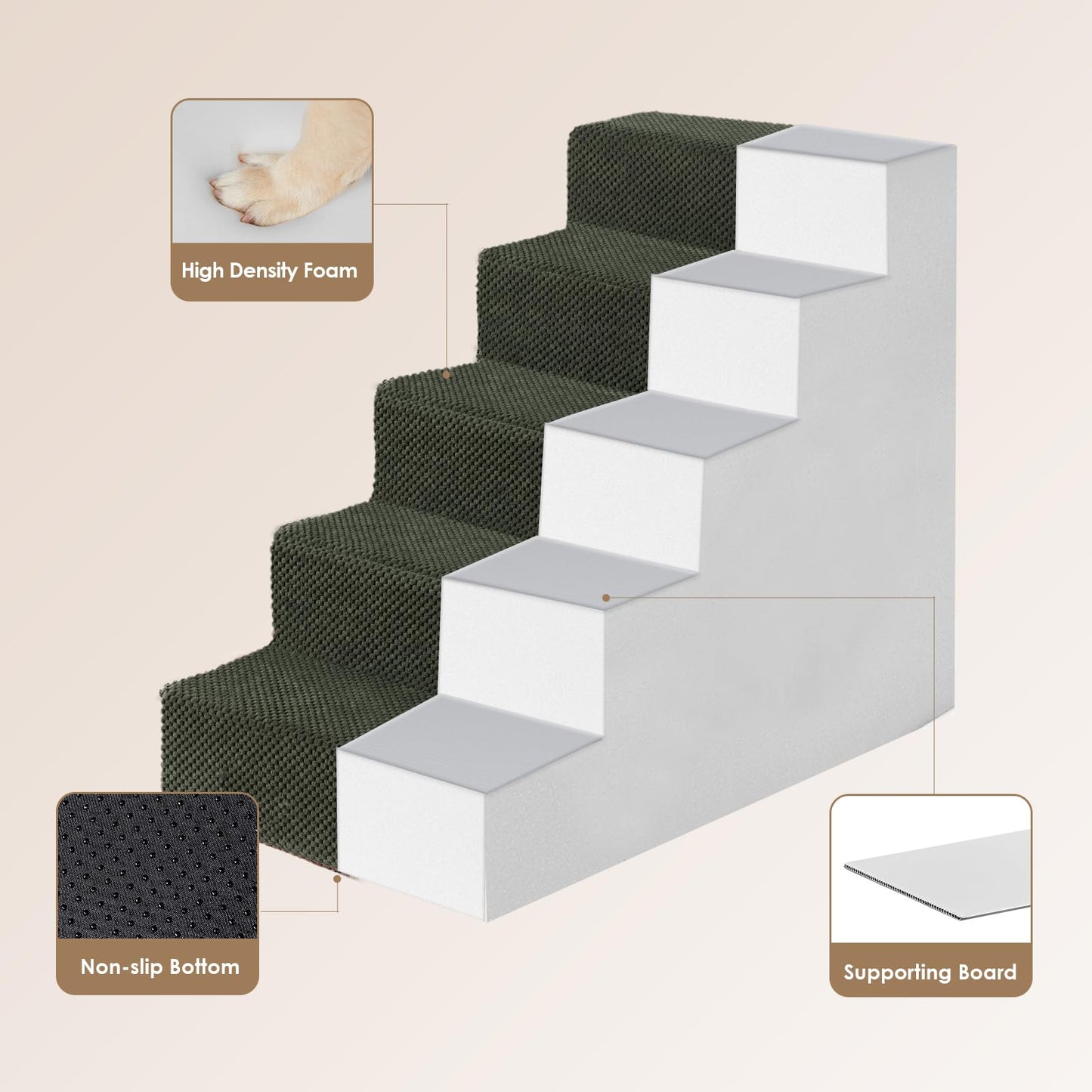 EHEYCIGA Dog Stairs for Bed 18”H, 4-Step Dog Steps for High Bed, Pet Steps for Small Dogs and Cats, Non-Slip Balanced Pet Ramp Indoor, Grey