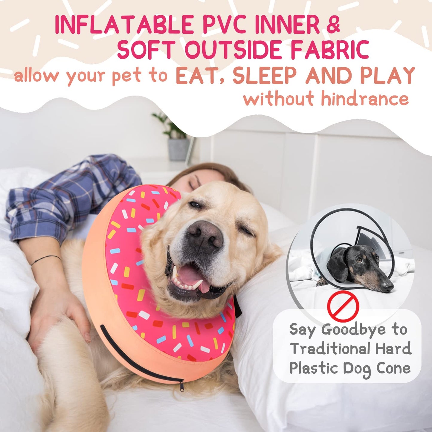 Supet Inflatable Dog Cone Collar Alternative After Surgery, Doggie Neck Donut Collar Recovery ECollar, Soft Dog Cone for Small Medium Large Dogs