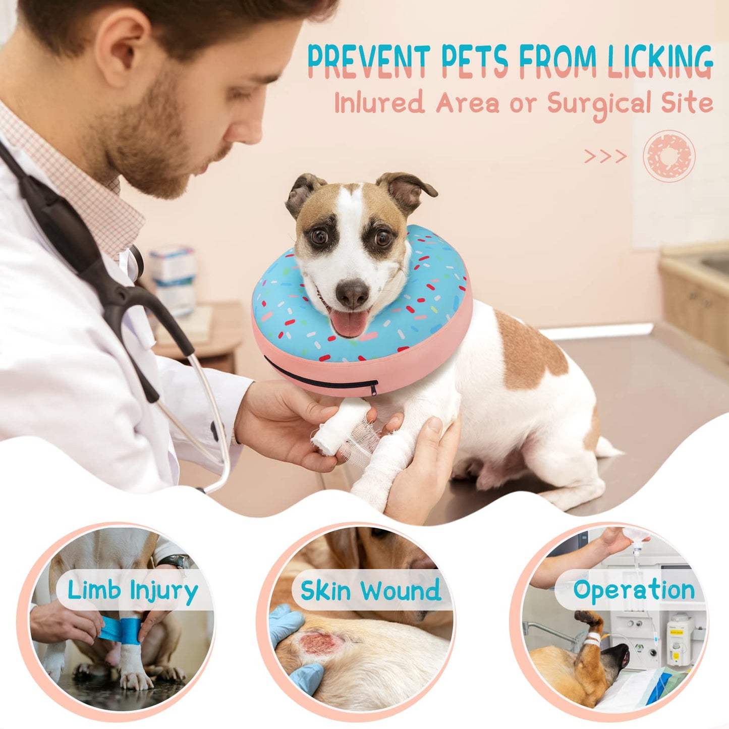 Supet Inflatable Dog Cone Collar Alternative After Surgery, Doggie Neck Donut Collar Recovery ECollar, Soft Dog Cone for Small Medium Large Dogs