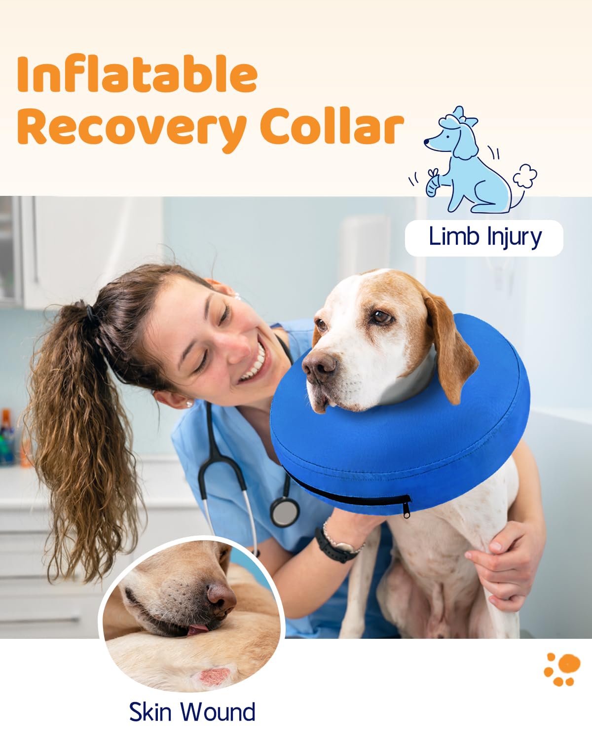 Supet Inflatable Dog Cone Collar Alternative After Surgery, Doggie Neck Donut Collar Recovery ECollar, Soft Dog Cone for Small Medium Large Dogs