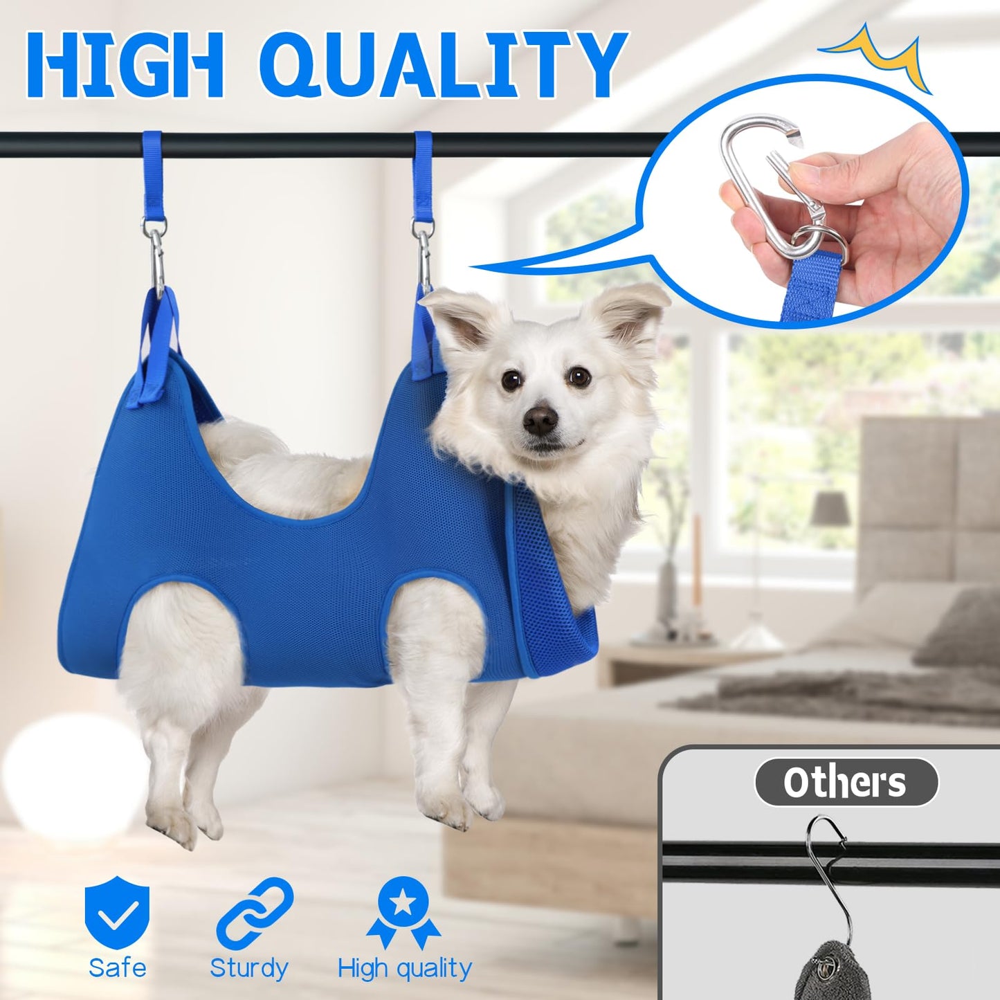Supet Dog Grooming Hammock for Small Dogs Cat, Relaxation Pet Grooming Hammock Restraint for Nail Trimming (Coral Blue, S（ Legs Spacing：7-10.2" / Max W：15-35LBS）)