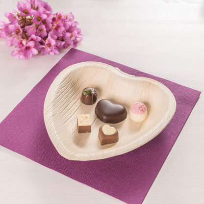 Waipur Platos Hoja de Palma Orgánicos - 25 Platos Desechables en Forma de Corazón - 10 cm - Vajilla Ecológica Premium, Estable, Natural y Biodegradable - Platos Cocktail Elegantes