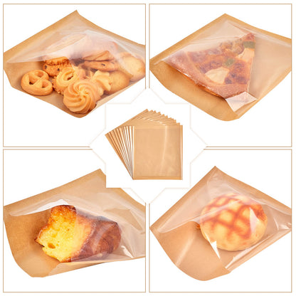 200 Pack Heat Sealable Bakery Bags with Window, Kraft Paper Sandwich Bags, Grease Resistant Cookies Bags To Go for Packaging Donut, Pastries and other Treats (7.5 x 7.1 Inches)