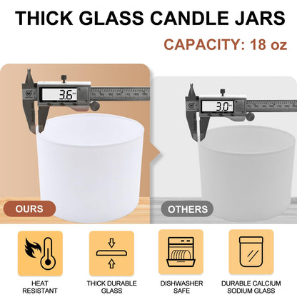 SHOWIN 18 OZ Thick Candle Jars for Making Candles 6 Pcs, Empty Jars with Wood Lids for Candle Making, Sample Container,Frosted White