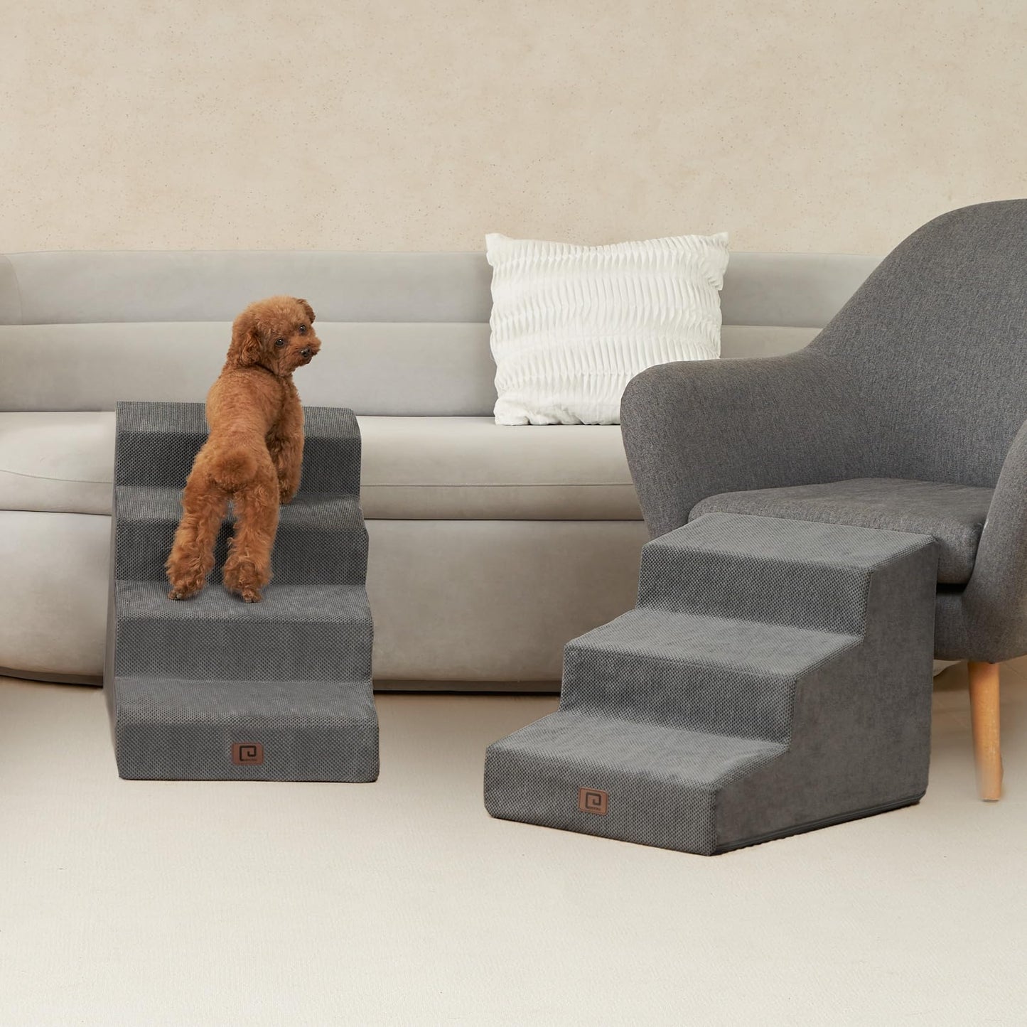 EHEYCIGA Dog Stairs for Bed 18”H, 4-Step Dog Steps for High Bed, Pet Steps for Small Dogs and Cats, Non-Slip Balanced Pet Ramp Indoor, Grey
