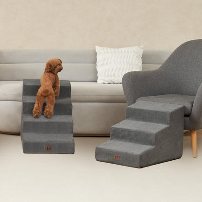 EHEYCIGA Dog Stairs for Bed 18”H, 4-Step Dog Steps for High Bed, Pet Steps for Small Dogs and Cats, Non-Slip Balanced Pet Ramp Indoor, Grey
