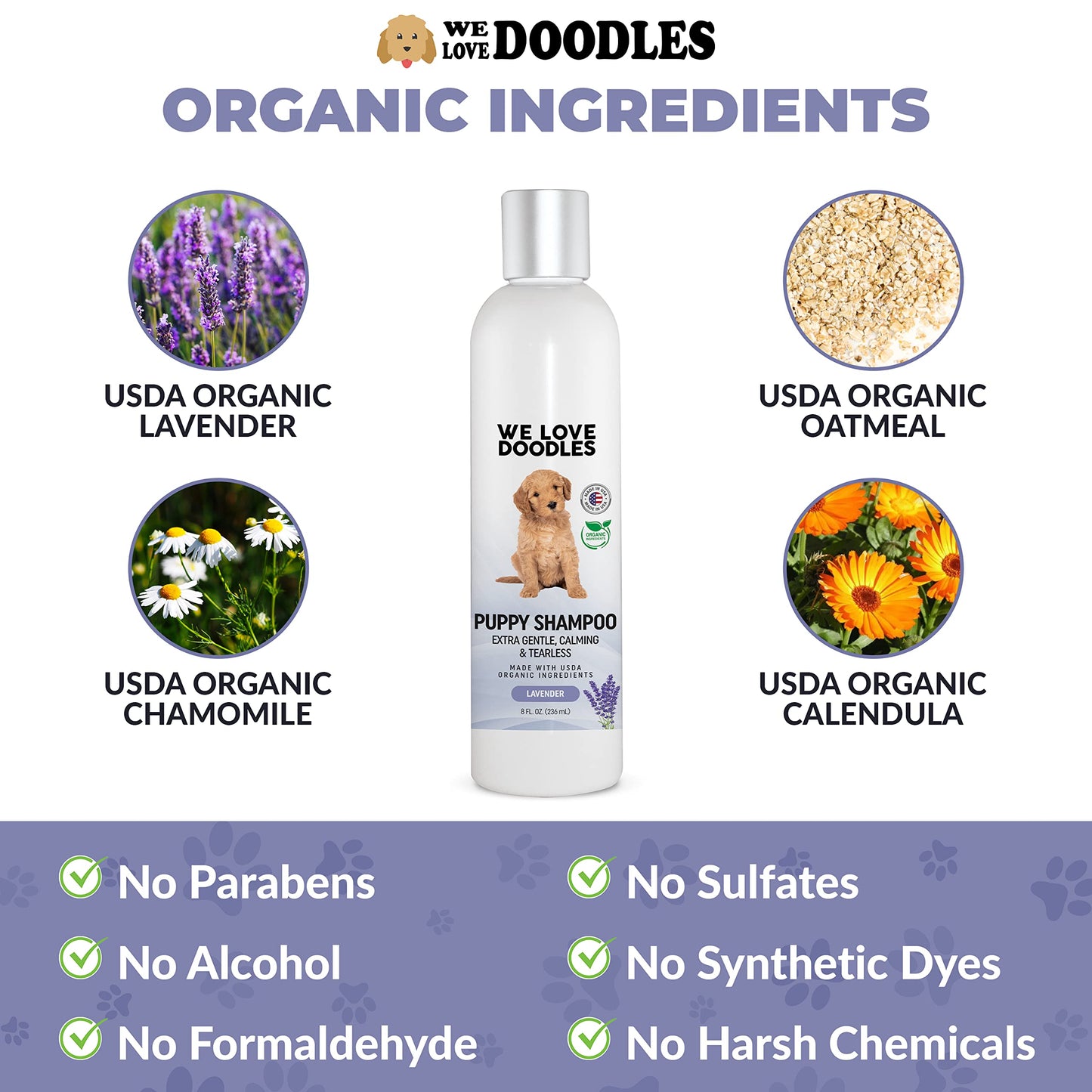 Puppy Shampoo & Conditioner | Made in USA | Organic Ingredients | Tear Free | Best Shampoo for Puppies | Sensitive & Itchy Skin Wash | Oatmeal Bathing | Tearless, Ocean Breeze, 8oz [We Love Doodles]