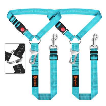 Removable Dog Seat Belt Harness for Car, 3 in 1 Pet Dog Car Seatbelt Leash, Retractable Restraint Secures to Vehicle Headrest & Adjustable Reflective Bungee Dog Seatbelt Tether, Blue and Black
