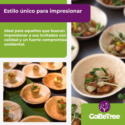 GoBeTree 25 Cuencos Hoja de Palma Redondos de 430ml, ecológicos, Cuencos rústicos y elegantes para barbacoas, picnic y Fiesta de cumpleaños. Cuencos similares al bambú.
