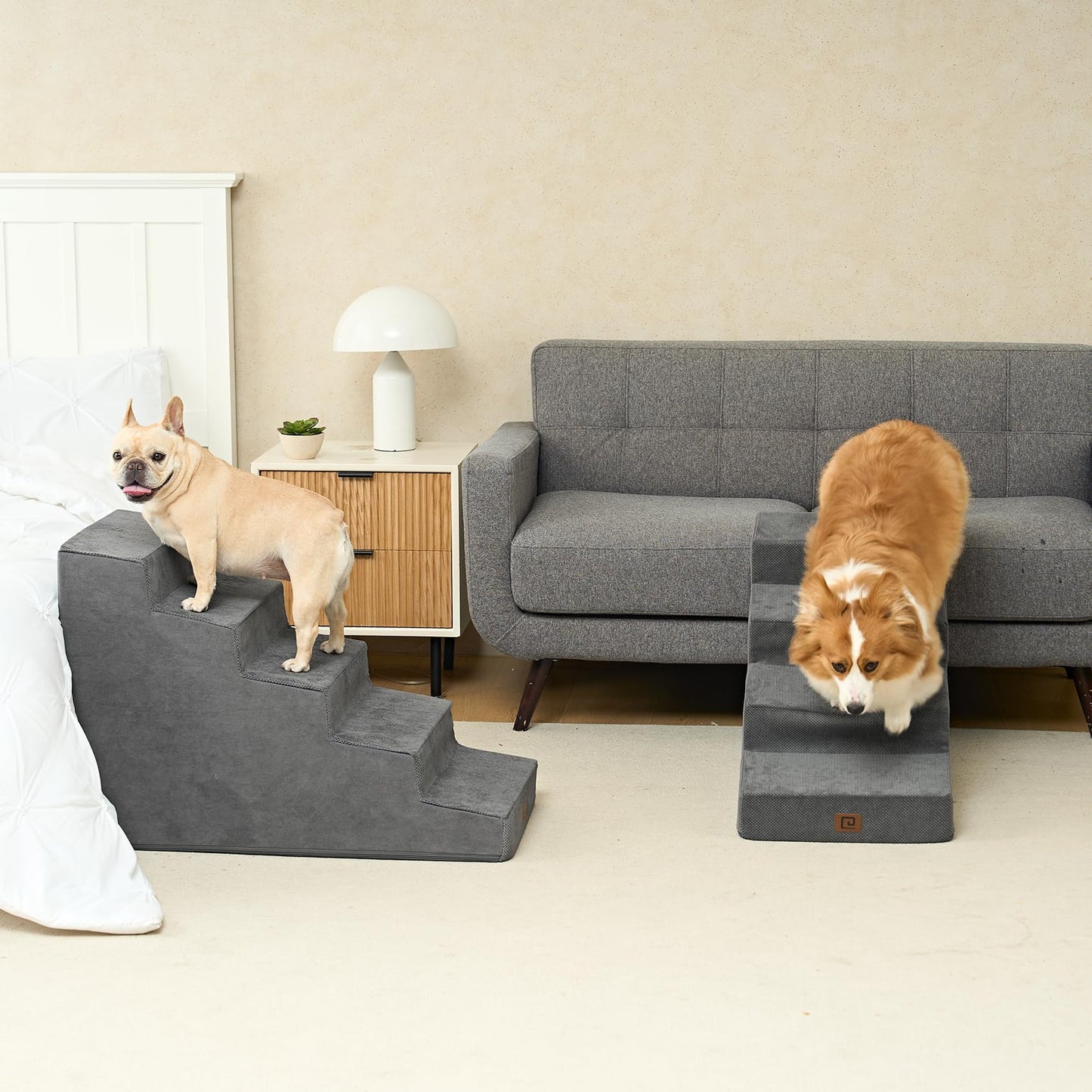 EHEYCIGA Dog Stairs for Bed 18”H, 4-Step Dog Steps for High Bed, Pet Steps for Small Dogs and Cats, Non-Slip Balanced Pet Ramp Indoor, Grey