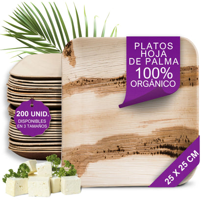 Waipur Platos Hoja de Palma Orgánicos - 25 Platos Desechables Cuadrados 25x25 cm -