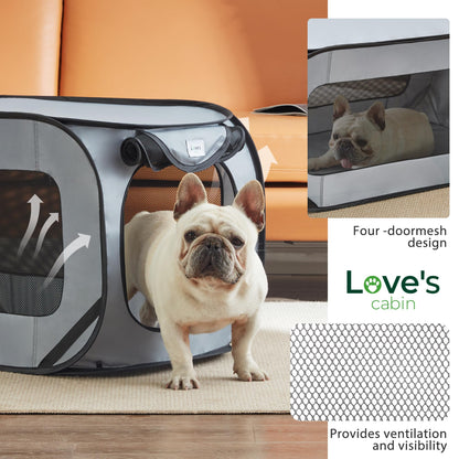 Love's cabin 36in Portable Large Dog Bed - Pop Up Dog Kennel, Indoor Outdoor Crate for Pets, Portable Car Seat Kennel, Cat Bed Collection, Grey