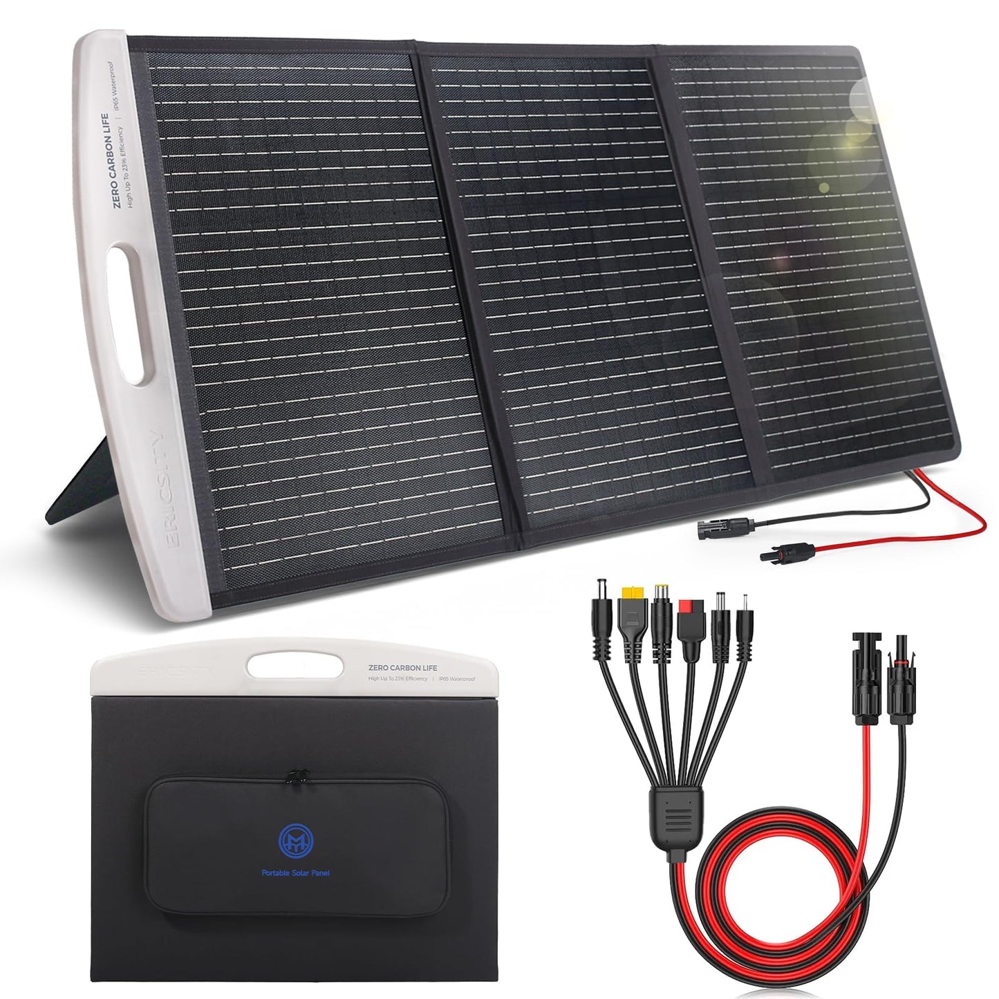 100W Portable Solar Panel,20V Foldable Solar Charger for Power Station Generator，Solar Panels with MC4 Connectors and 6in1 Solar Cable，23.5% High Efficiency IP65 Waterproof for RV, Camping, Blackout