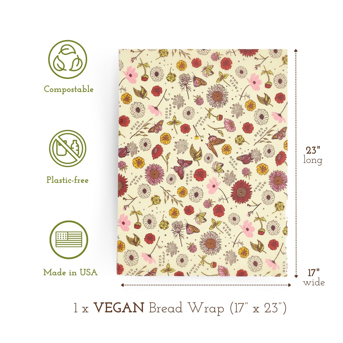 Bee's Wrap Reusable Vegan Alternative to Beeswax Food Wraps, Made in the USA, Eco Friendly Food Wraps, Sustainable Food Storage Containers, Organic Food Wraps, Bread Wrap for Homemade Bread, Vegan