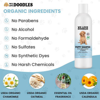 Puppy Shampoo & Conditioner | Made in USA | Organic Ingredients | Tear Free | Best Shampoo for Puppies | Sensitive & Itchy Skin Wash | Oatmeal Bathing | Tearless, Ocean Breeze, 8oz [We Love Doodles]