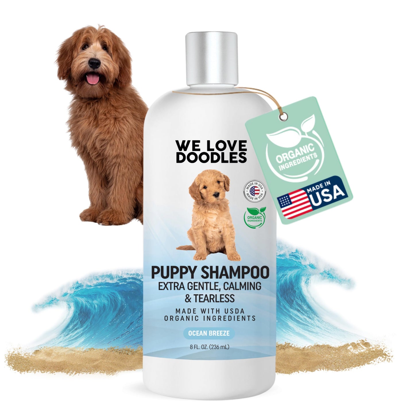 Puppy Shampoo & Conditioner | Made in USA | Organic Ingredients | Tear Free | Best Shampoo for Puppies | Sensitive & Itchy Skin Wash | Oatmeal Bathing | Tearless, Ocean Breeze, 8oz [We Love Doodles]