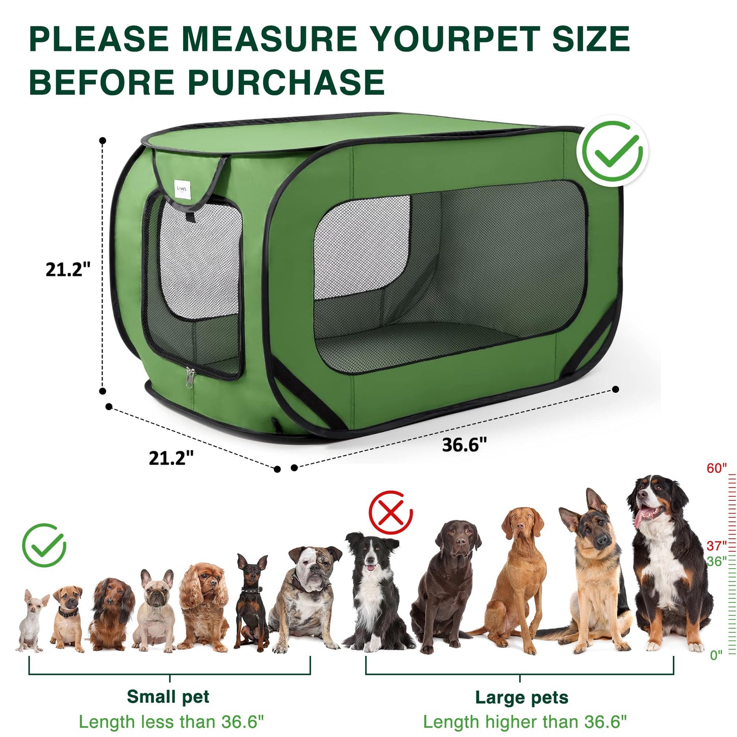Love's cabin 36in Portable Large Dog Bed - Pop Up Dog Kennel, Indoor Outdoor Crate for Pets, Portable Car Seat Kennel, Cat Bed Collection, Grey