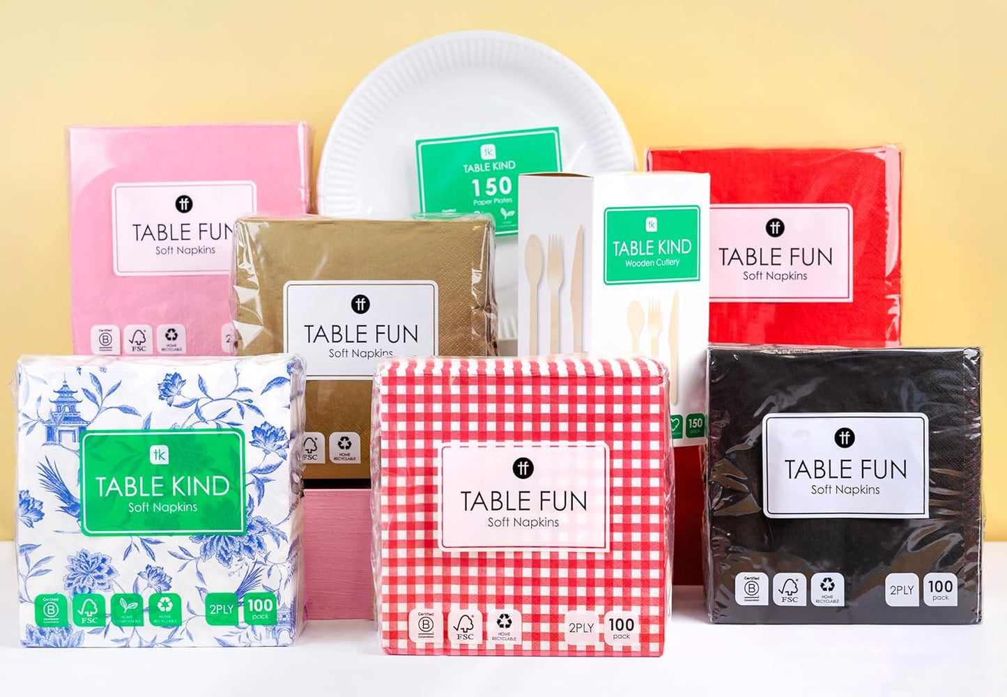 TABLE KIND | Paquete de 100 servilletas de papel reciclado suave, servilletas desechables para fiestas, color marrón, catering y uso diario, sin blanquear, compostables, 2 capas, 33 cm