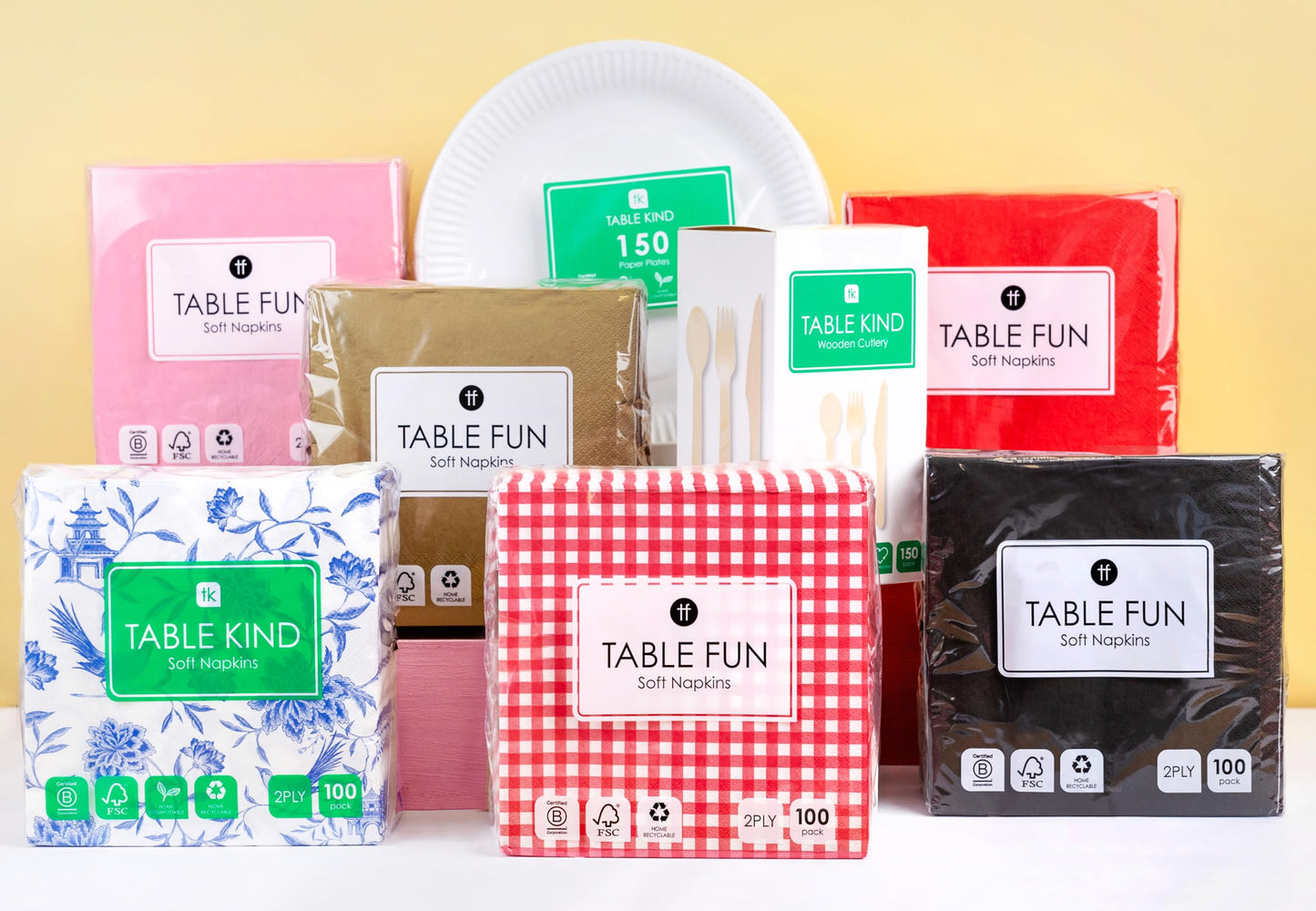 Table Kind - Paquete de 100 servilletas blancas suaves, servilletas de calidad para fiestas, catering y uso diario, ecológicas, desechables, compostables para el hogar, sostenibles y reciclables,