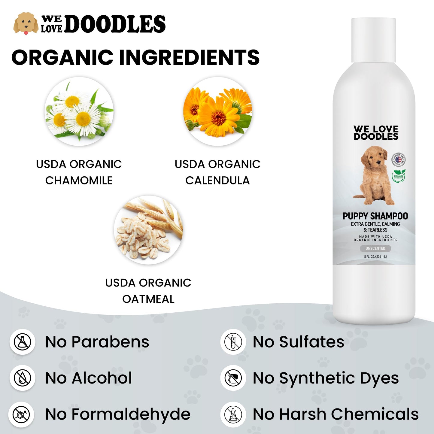 Puppy Shampoo & Conditioner | Made in USA | Organic Ingredients | Tear Free | Best Shampoo for Puppies | Sensitive & Itchy Skin Wash | Oatmeal Bathing | Tearless, Ocean Breeze, 8oz [We Love Doodles]