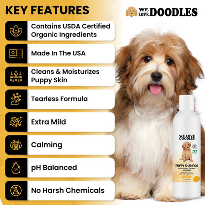 Puppy Shampoo & Conditioner | Made in USA | Organic Ingredients | Tear Free | Best Shampoo for Puppies | Sensitive & Itchy Skin Wash | Oatmeal Bathing | Tearless, Ocean Breeze, 8oz [We Love Doodles]