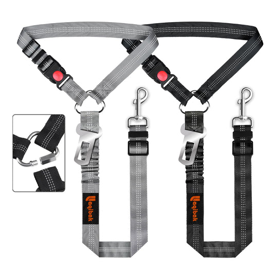 Removable Dog Seat Belt Harness for Car, 3 in 1 Pet Dog Car Seatbelt Leash, Retractable Restraint Secures to Vehicle Headrest & Adjustable Reflective Bungee Dog Seatbelt Tether, Blue and Black