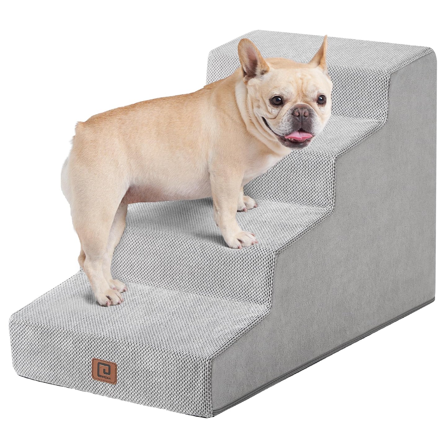 EHEYCIGA Dog Stairs for Bed 18”H, 4-Step Dog Steps for High Bed, Pet Steps for Small Dogs and Cats, Non-Slip Balanced Pet Ramp Indoor, Grey