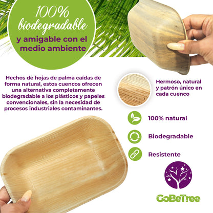 GoBeTree 25 Cuencos Hoja de Palma Redondos de 430ml, ecológicos, Cuencos rústicos y elegantes para barbacoas, picnic y Fiesta de cumpleaños. Cuencos similares al bambú.