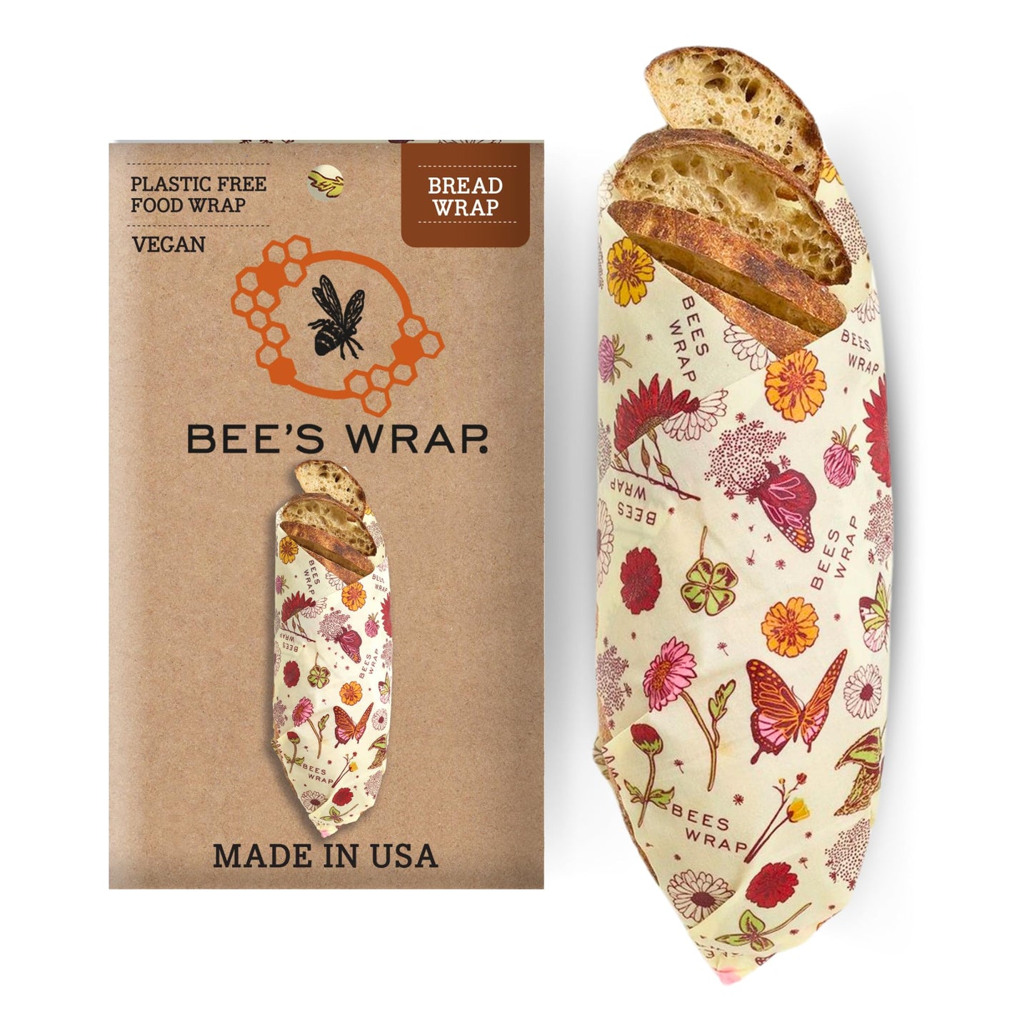 Bee's Wrap Reusable Vegan Alternative to Beeswax Food Wraps, Made in the USA, Eco Friendly Food Wraps, Sustainable Food Storage Containers, Organic Food Wraps, Bread Wrap for Homemade Bread, Vegan